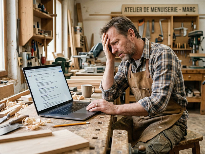 Artisan frustré devant de mauvais résultats Google — site internet invisible