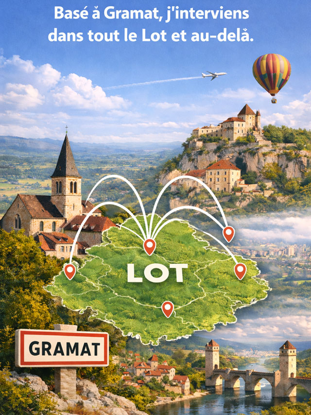 Basé à Gramat, j'interviens dans tout le Lot et l'Occitanie